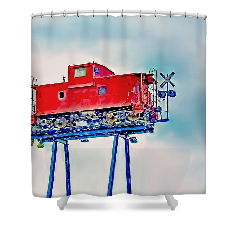 Caboose Shower Curtain featuring the photograph Caboose in the Sky by Bonnie Willis