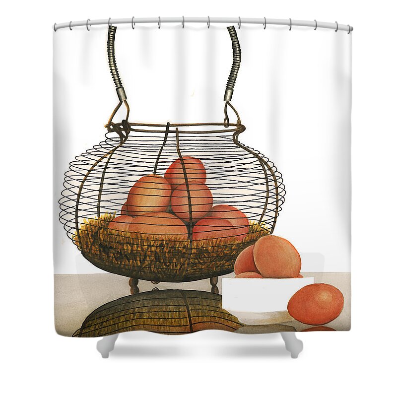 Eggs Shower Curtain featuring the painting Cackleberries by Ferrel Cordle