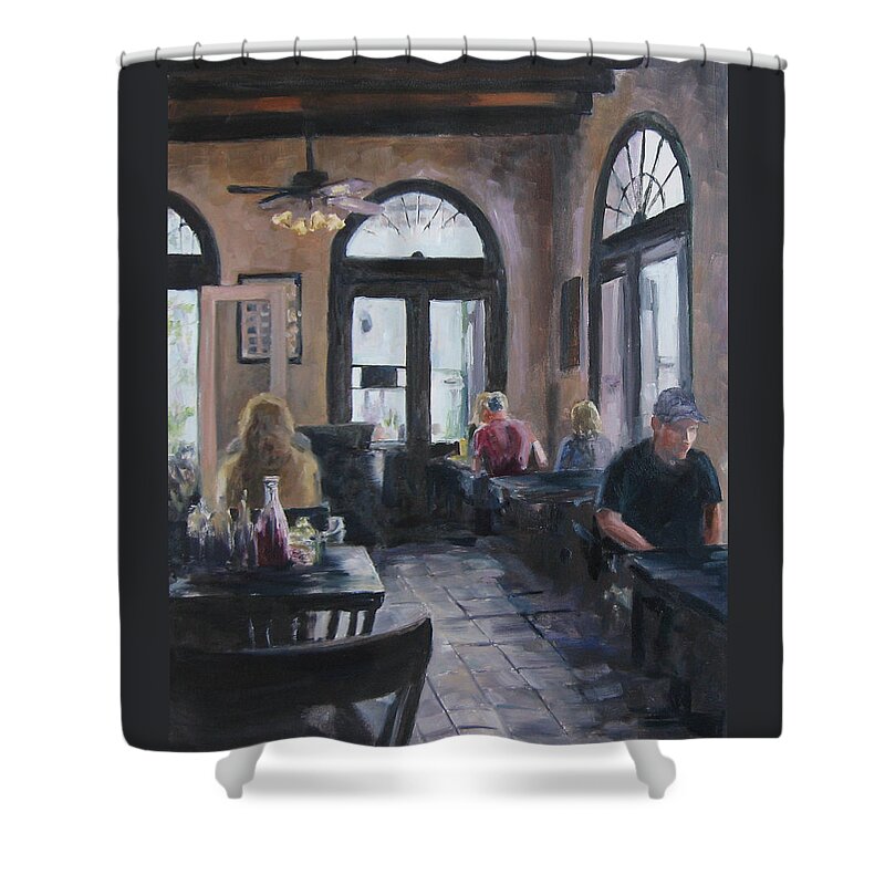 Restaurant Shower Curtain featuring the painting Cafe Maspero by Connie Schaertl