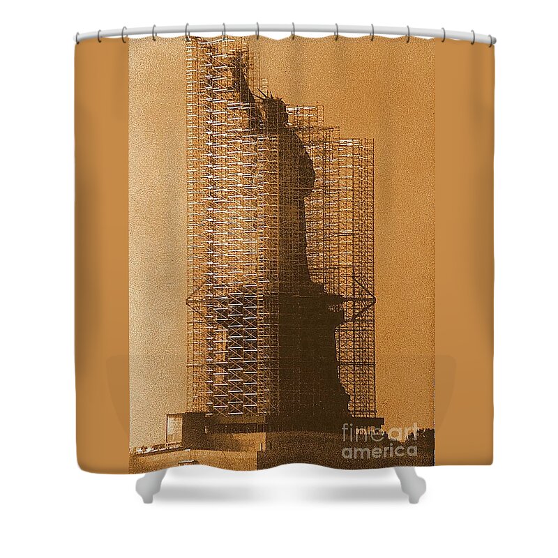 New York Shower Curtain featuring the photograph New York Lady Liberty Statue Of Liberty Caged Freedom by Michael Hoard