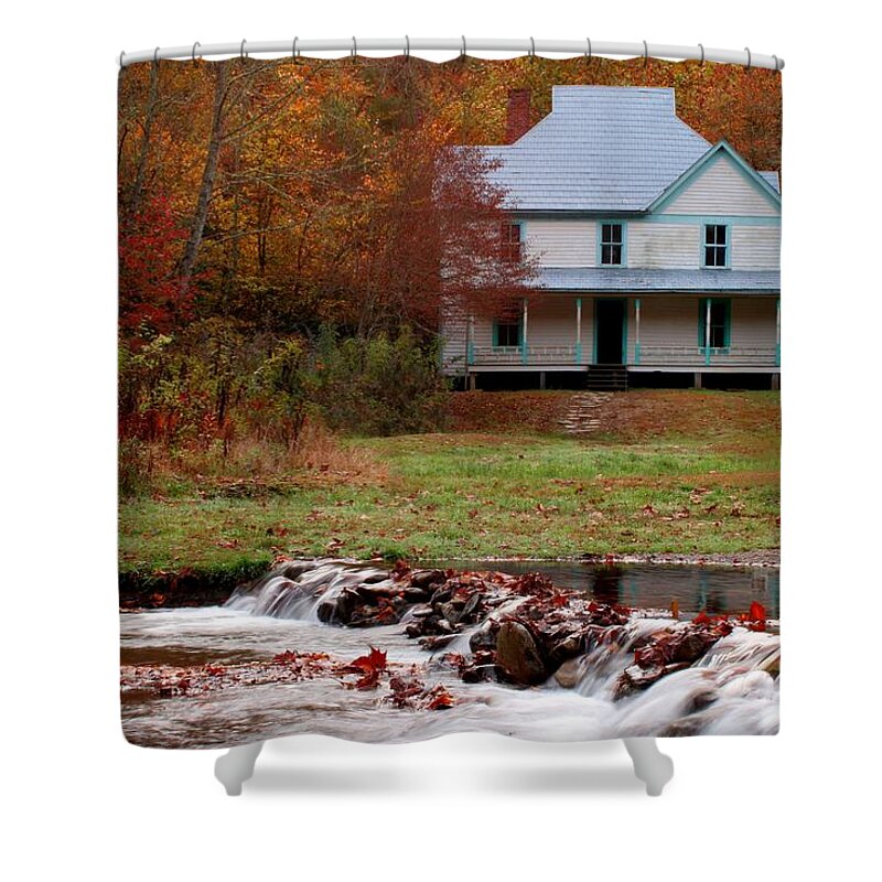 Carol R Montoya Shower Curtain featuring the photograph Caldwell House in Fall by Carol Montoya