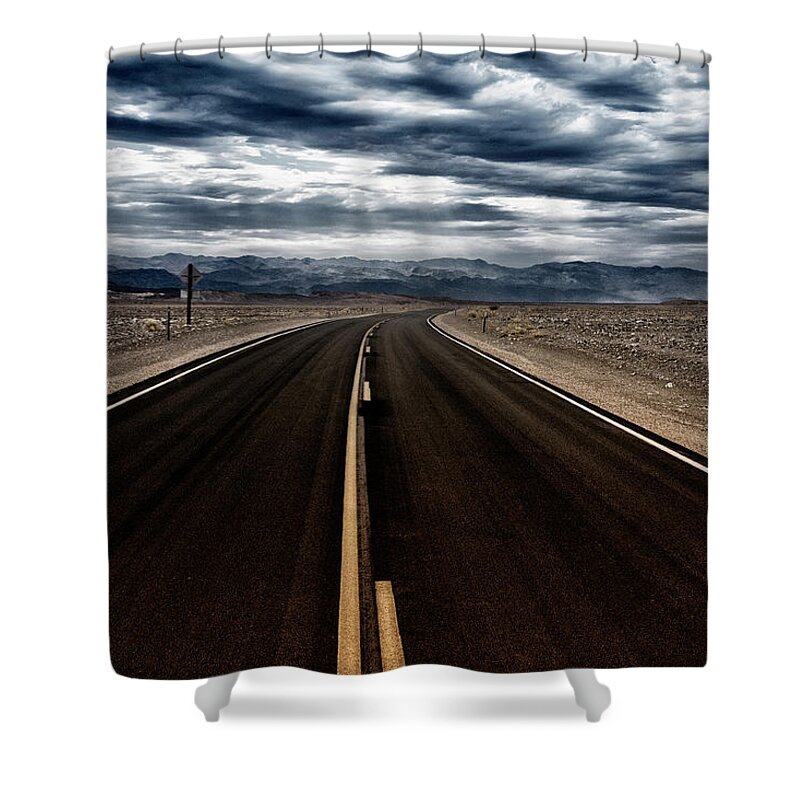 Tranquility Shower Curtain featuring the photograph California State Route 190 Through by Audun Bakke Andersen