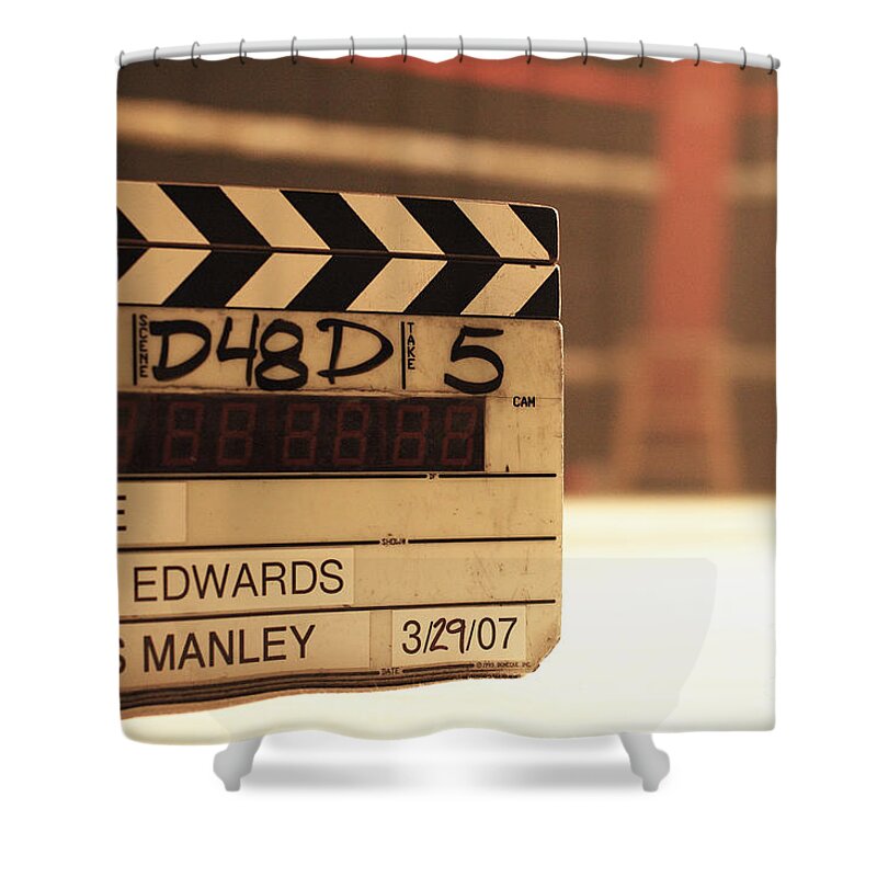 Camera Slate Shower Curtain featuring the photograph Camera Slate from Drive by Micah May