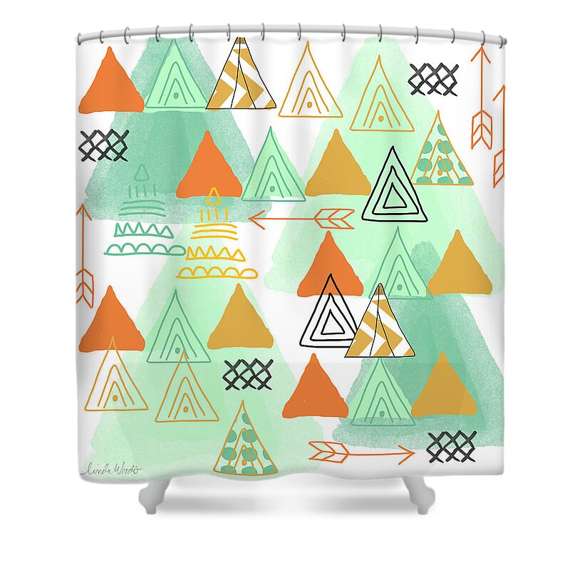 Teeepee Shower Curtain featuring the painting Camping by Linda Woods