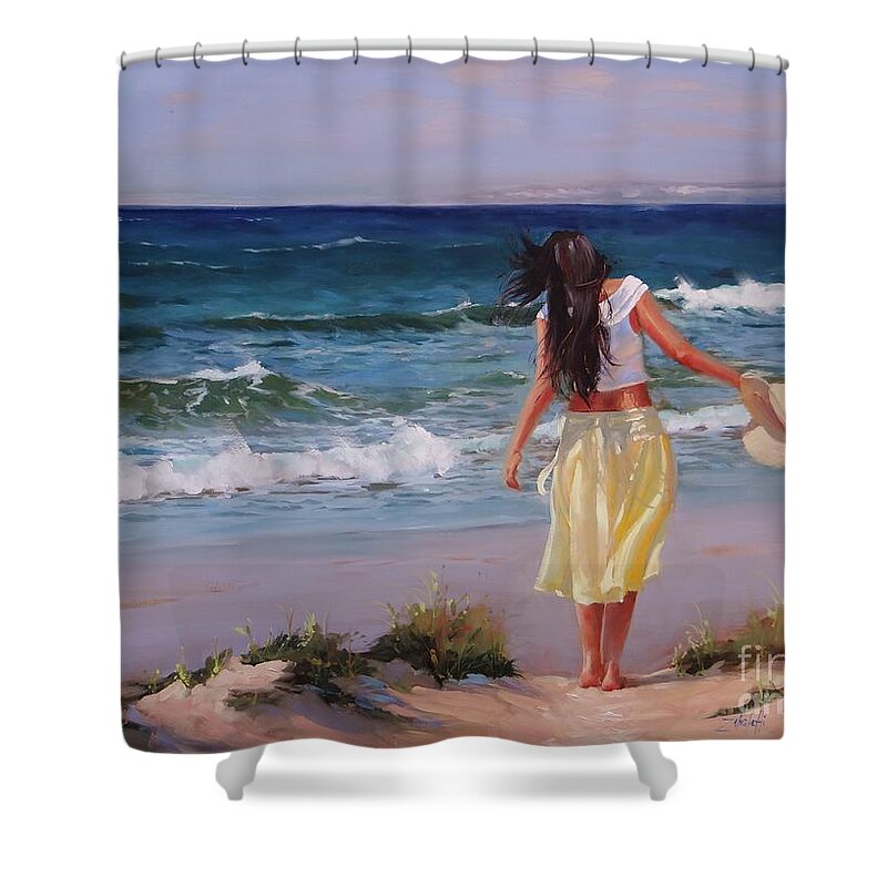 Laura Zanghetti Shower Curtain featuring the painting Can You Imagine by Laura Lee Zanghetti