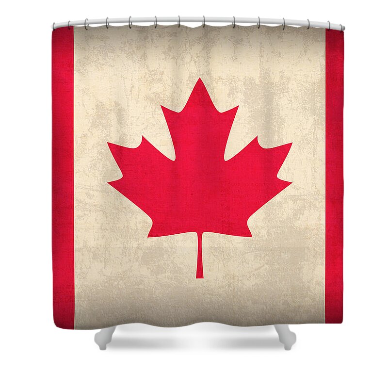 Canada Shower Curtain featuring the mixed media Canada Flag Vintage Distressed Finish by Design Turnpike