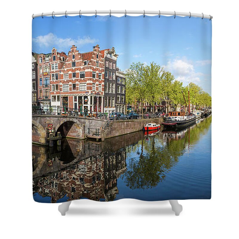 Tranquility Shower Curtain featuring the photograph Canal, Amsterdam, Holland, Netherlands by Peter Adams