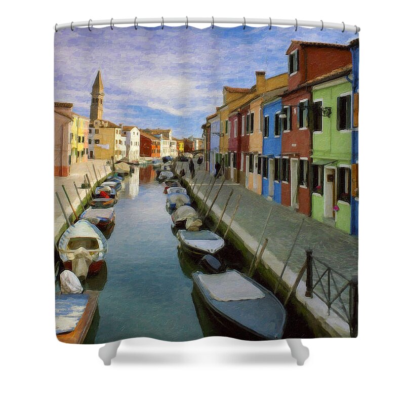 Landscape Shower Curtain featuring the painting Canal Burano Venice Italy by Dean Wittle