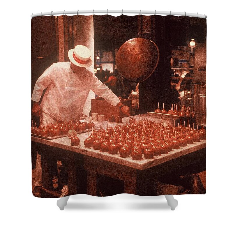 Apples Shower Curtain featuring the photograph Candy Apple Man by Rodney Lee Williams