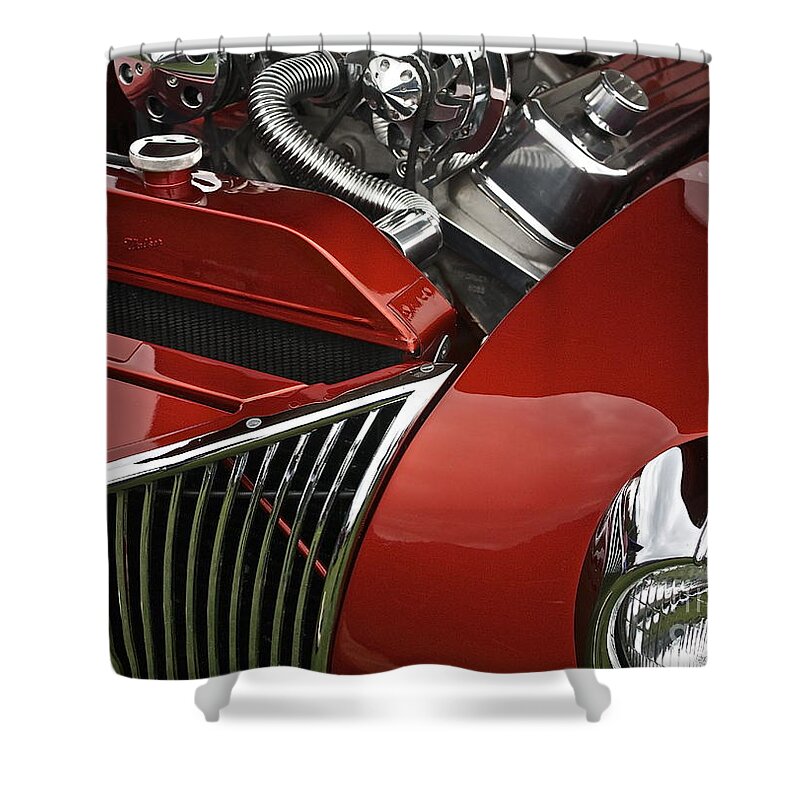 Car Shower Curtain featuring the photograph Candy Apple Red and Chrome by Linda Bianic