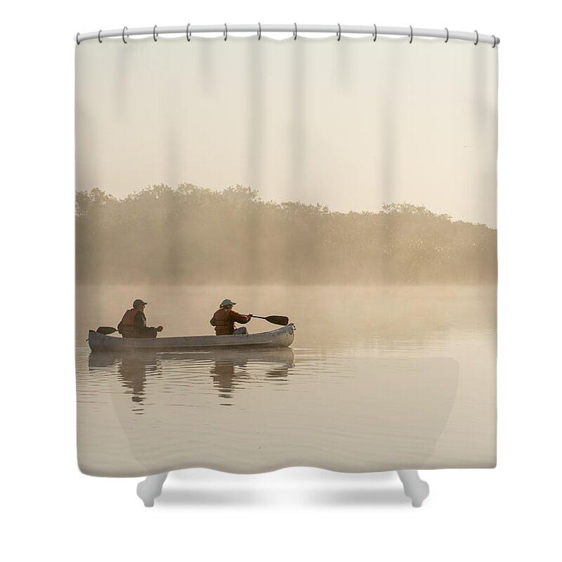 Scott Leslie Shower Curtain featuring the photograph Canoeists At Dawn Everglades Np Florida by Scott Leslie