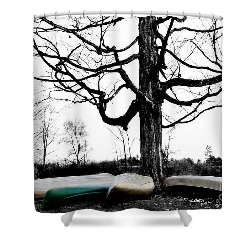 Boats Shower Curtain featuring the photograph Canoes in Winter by Michael Arend