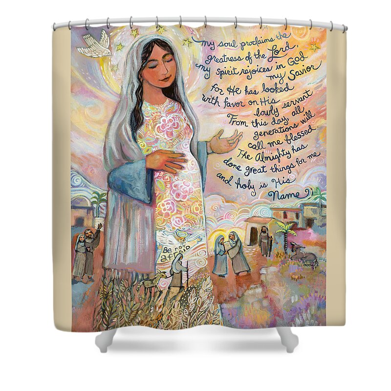 Jen Norton Shower Curtain featuring the painting Canticle of Mary by Jen Norton