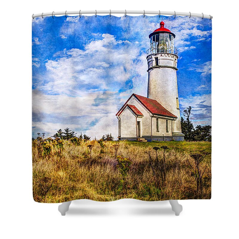 Clouds Shower Curtain featuring the photograph Cape Blanco Lighthouse by Debra and Dave Vanderlaan