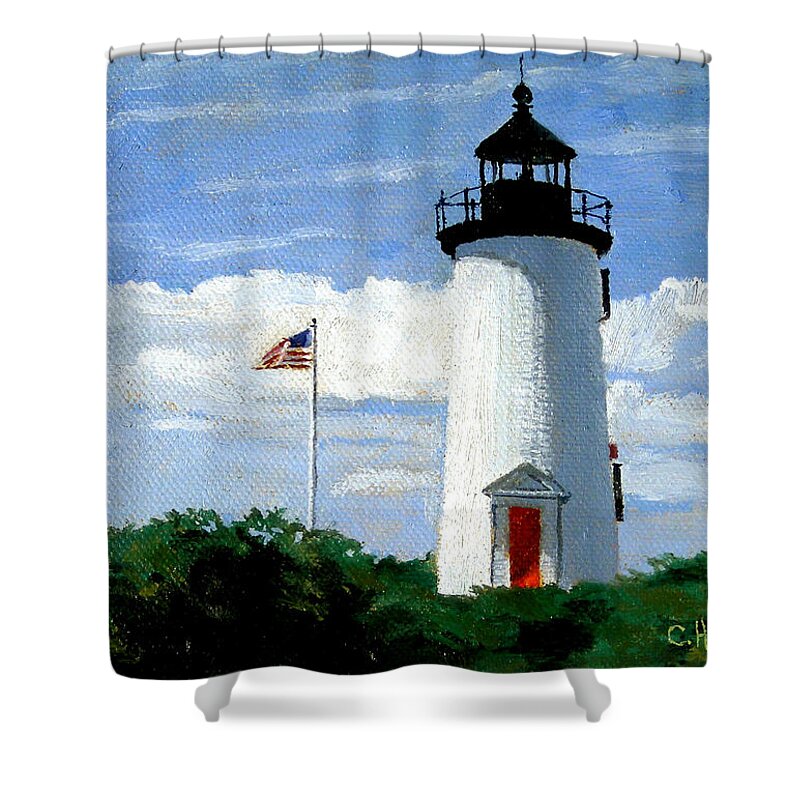 Martha's Vineyard Massachusetts Shower Curtain featuring the painting Cape Poge Lighthouse Martha's Vineyard Massachusetts by Christine Hopkins