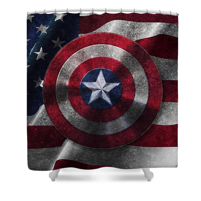 Captain America Shield shower curtain 60 x 72 inch with hooks 