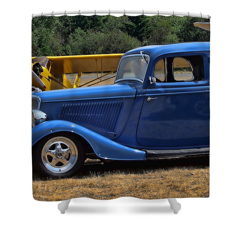 Blue Car Shower Curtain featuring the photograph Car and Plane by Ron Roberts