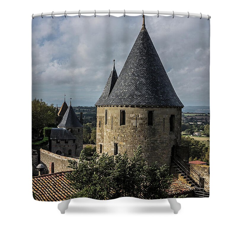 Built Structure Shower Curtain featuring the photograph Carcassonne Medieval City Wall And by Izzet Keribar