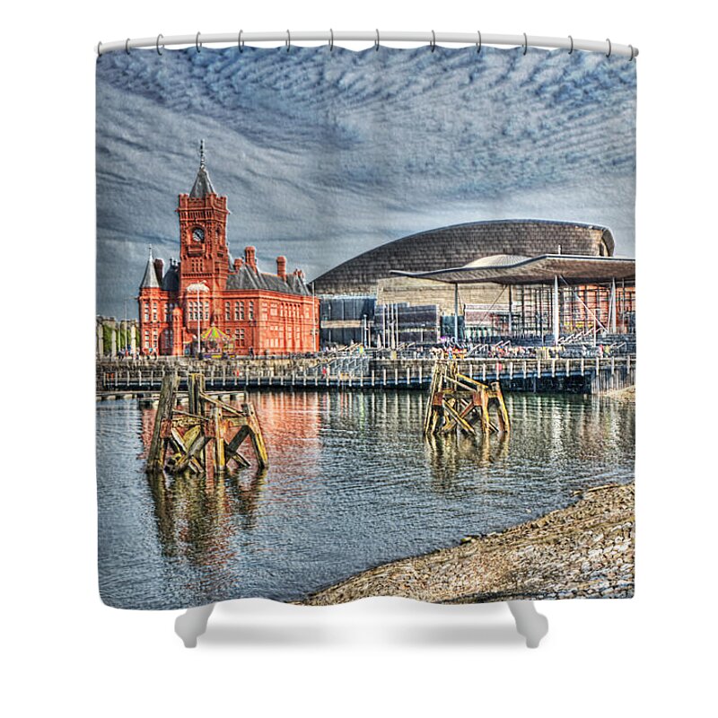 Cardiff Bay Shower Curtain featuring the photograph Cardiff Bay Textured by Steve Purnell