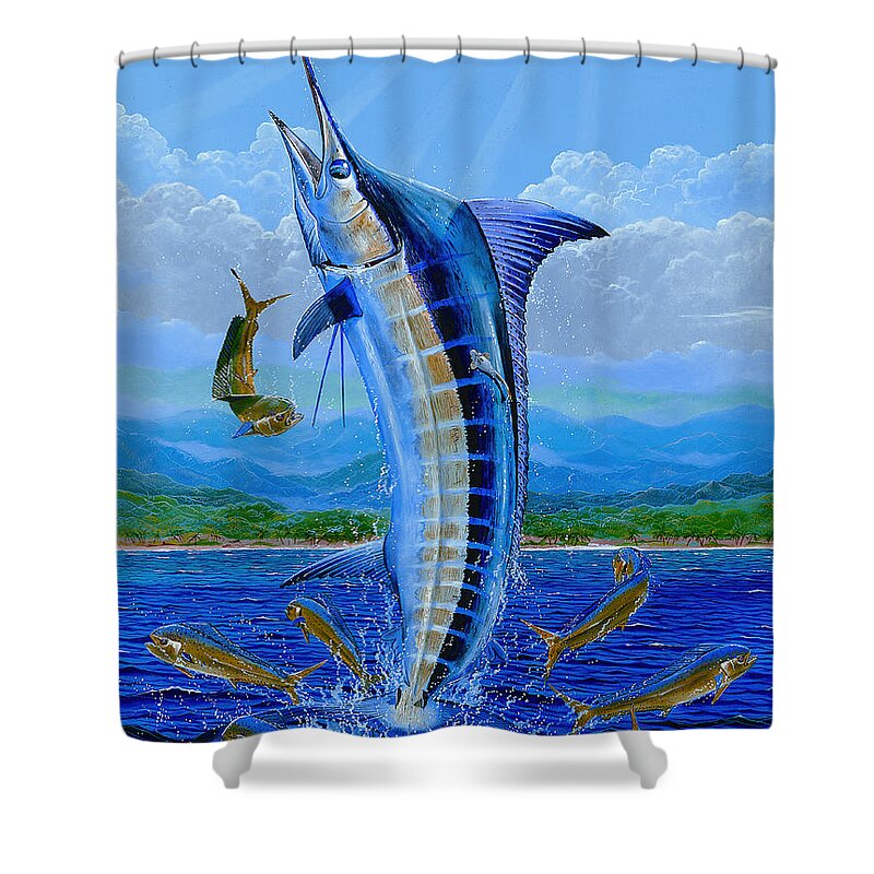 Blue Marlin Shower Curtain featuring the painting Caribbean blue Off0041 by Carey Chen