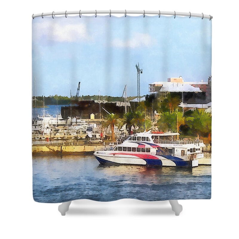 Boat Shower Curtain featuring the photograph Caribbean - Dock at King's Wharf Bermuda by Susan Savad