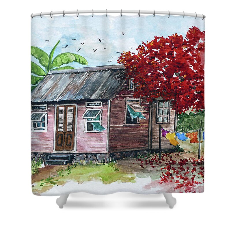 Caribbean House Shower Curtain featuring the painting Caribbean House by Karin Dawn Kelshall- Best