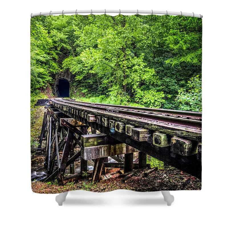 Andrews Shower Curtain featuring the photograph Carolina Railroad Trestle by Debra and Dave Vanderlaan