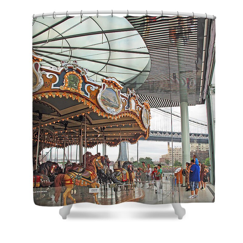 Carousel Shower Curtain featuring the photograph Carousel at Brooklyn Bridge Park by Barbara McDevitt