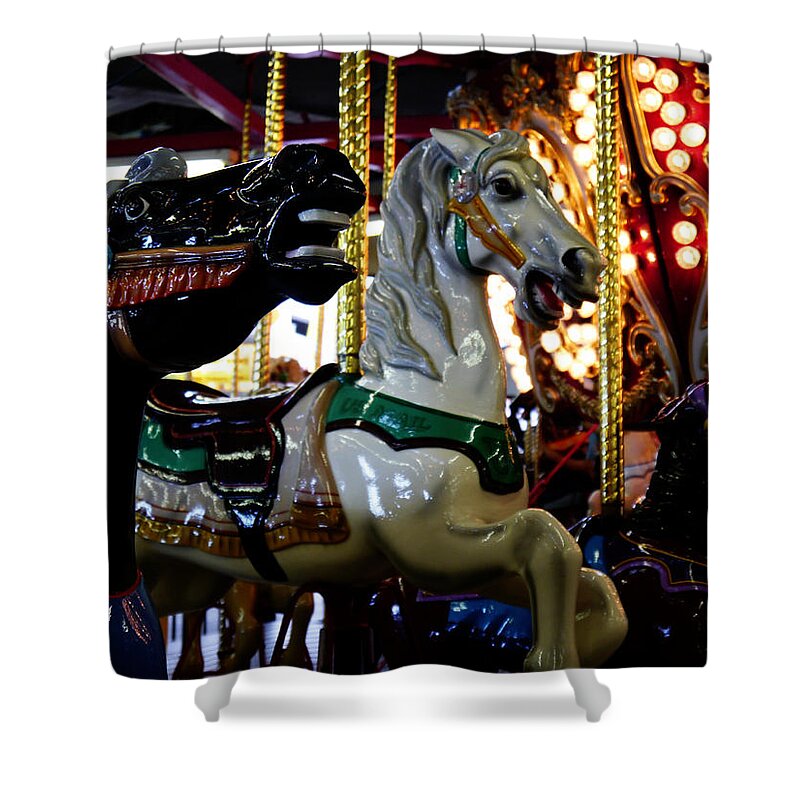 Carousel Shower Curtain featuring the photograph Carousel Charge by Richard Reeve
