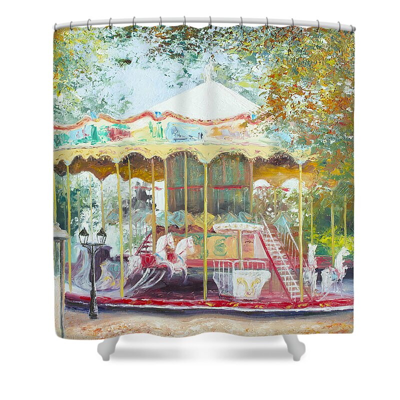 Carousel Shower Curtain featuring the painting Carousel in Montmartre Paris by Jan Matson