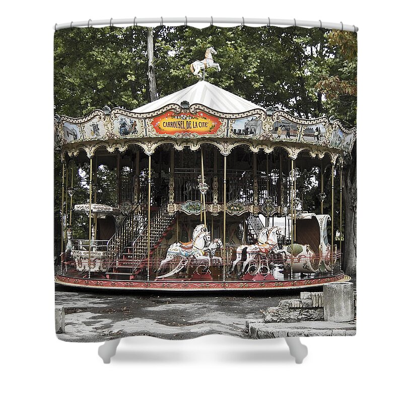 Carousel Shower Curtain featuring the photograph Carousel by Victoria Harrington