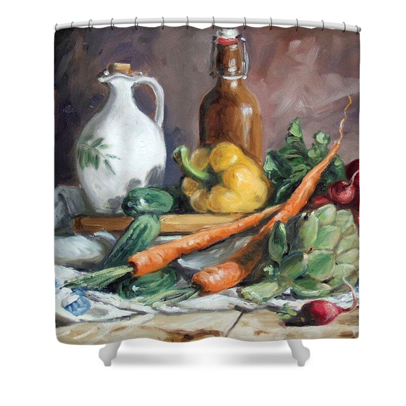 Vegetables Shower Curtain featuring the painting Carrots and company by Irek Szelag