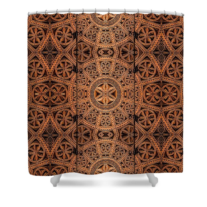 Cabinet Shower Curtain featuring the photograph Carved Wooden Cabinet Symmetry by Hakon Soreide