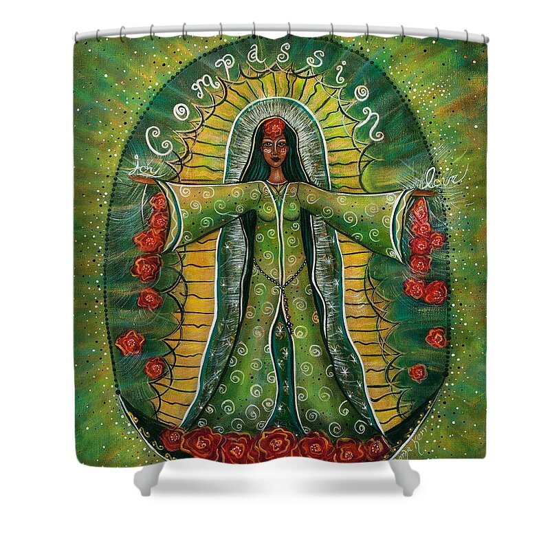 Black Madonna Shower Curtain featuring the painting Cascade Of Roses Madonna by Deborha Kerr