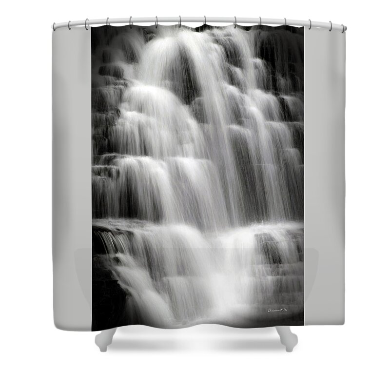 Waterfall Shower Curtain featuring the photograph Waterfall Black And White by Christina Rollo