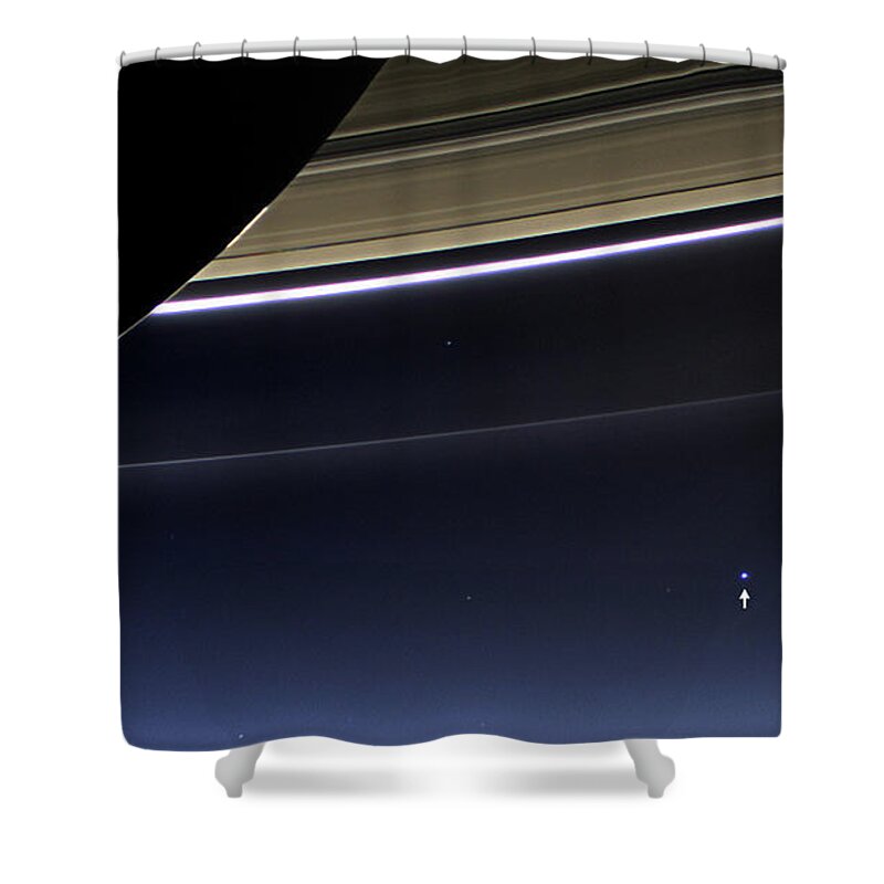 Saturn Shower Curtain featuring the photograph Cassini View Of Saturn And Earth by Science Source