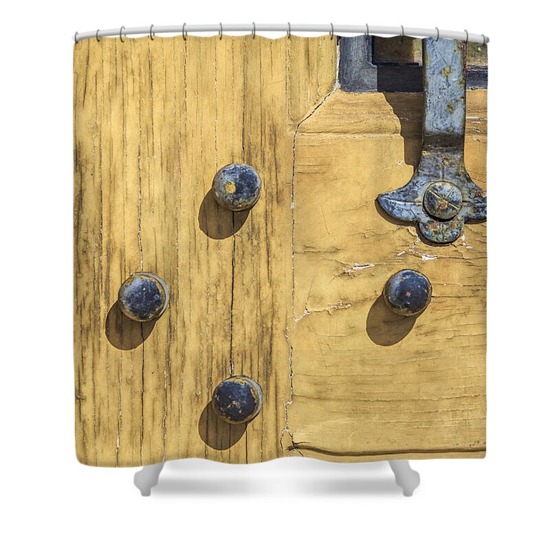 Aged Shower Curtain featuring the photograph Castle Door II by David Letts