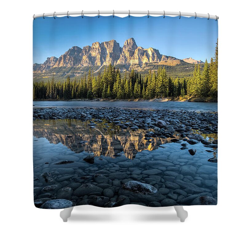 Scenics Shower Curtain featuring the photograph Castle Mountain by © Copyright 2011 Sharleen Chao