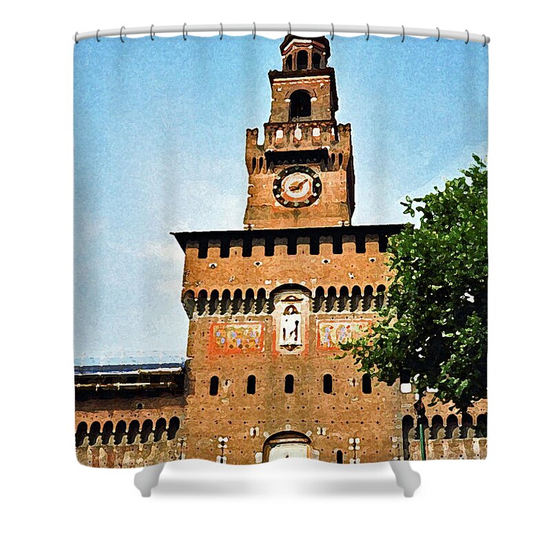 Castle Of Milan Shower Curtain featuring the digital art Castle of Milan by John Vincent Palozzi