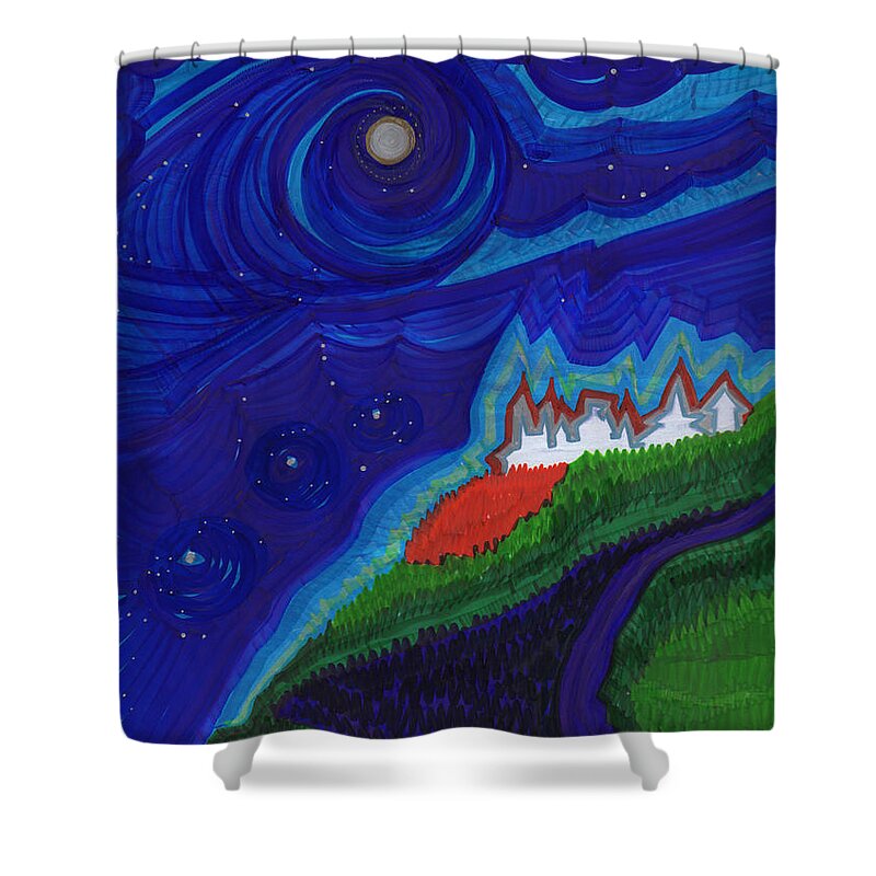 First Star Art Shower Curtain featuring the drawing Castle on the Cliff by jrr by First Star Art