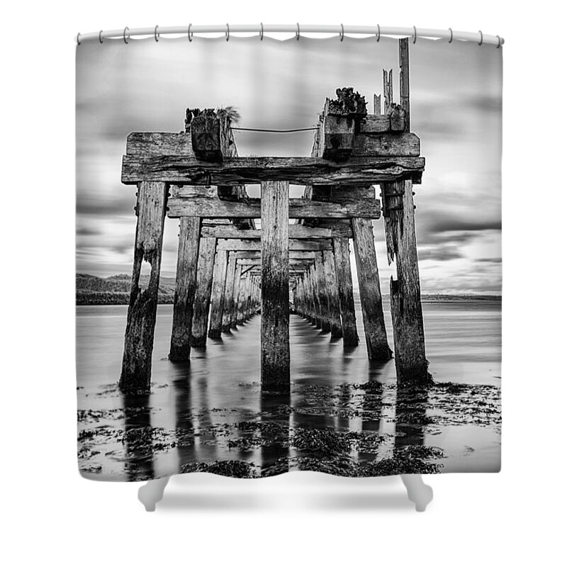 Castlerock Shower Curtain featuring the photograph Castlerock Old Jetty by Nigel R Bell