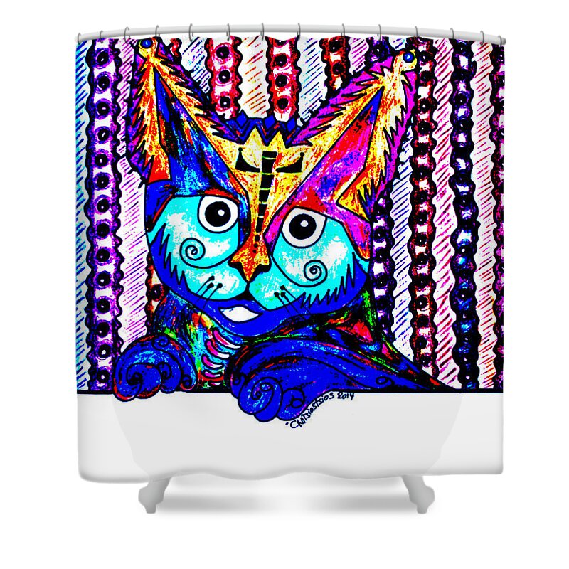 Cat Shower Curtain featuring the drawing Cat 1 by Carol Tsiatsios
