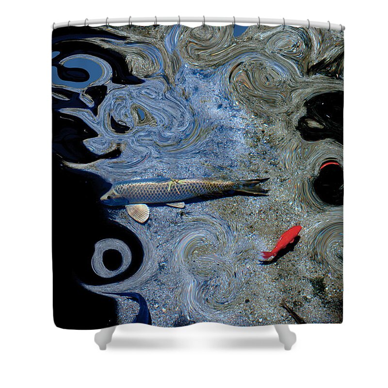 Alabama Photographer Shower Curtain featuring the photograph Cat and Koi Blue by Lesa Fine