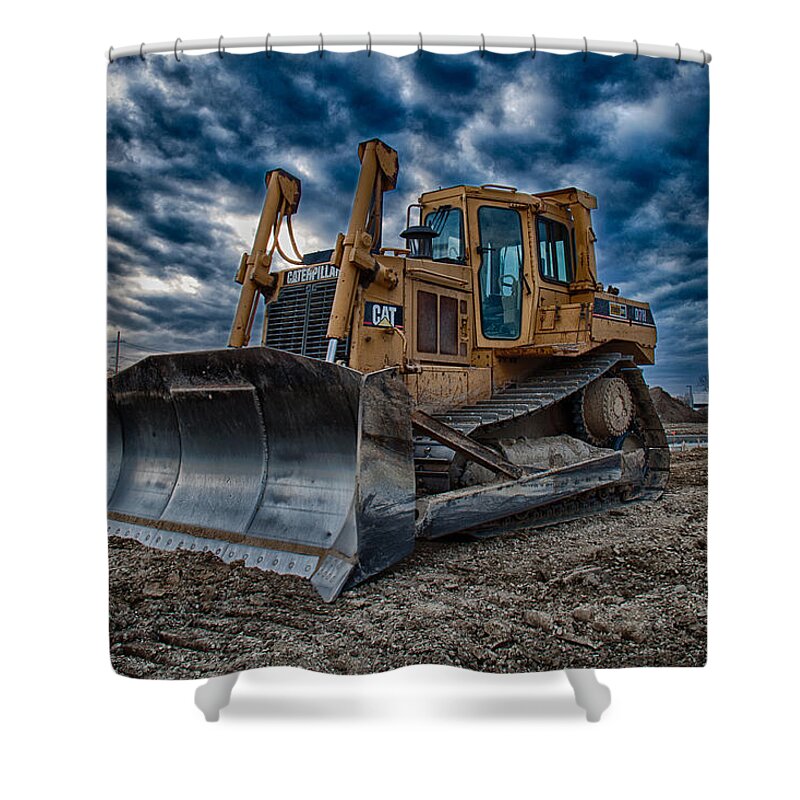 Bulldozer Shower Curtain featuring the photograph Cat Bulldozer by Mike Burgquist