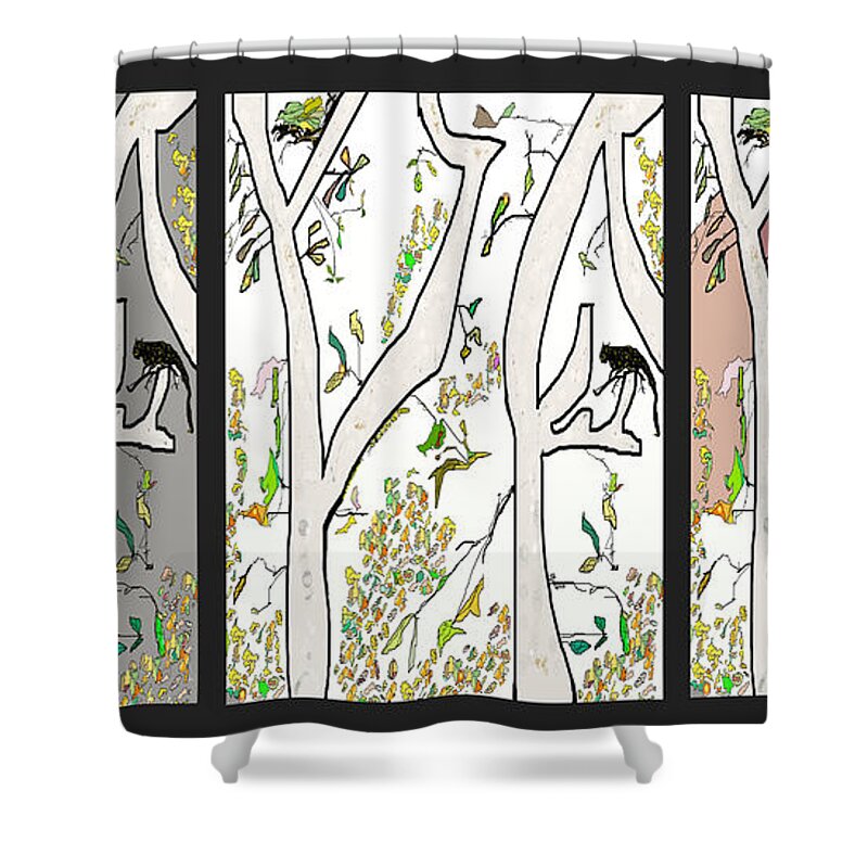Cat Shower Curtain featuring the digital art Cat in Tree Panel by SC Heffner