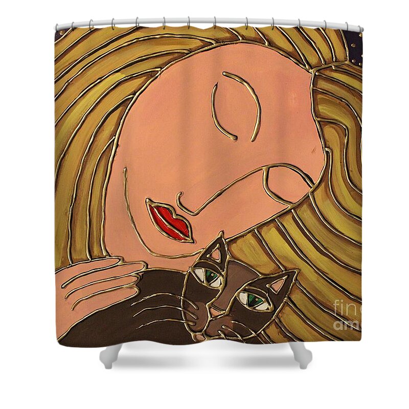 Cat Shower Curtain featuring the painting Cat Love by Cynthia Snyder