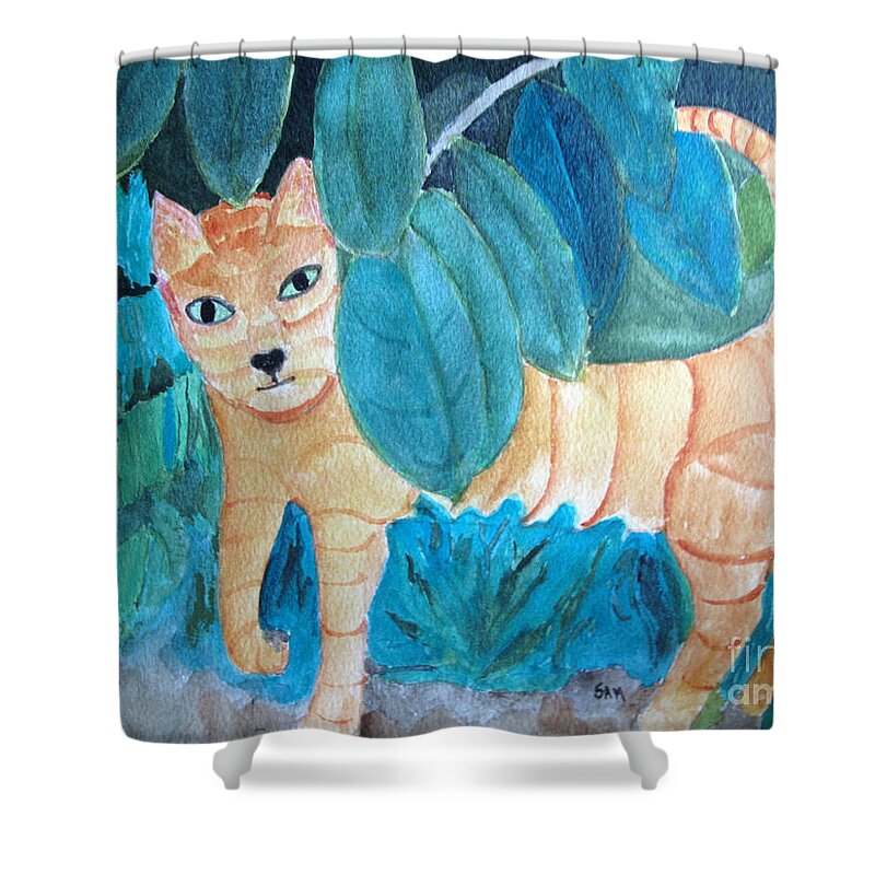Cat Shower Curtain featuring the painting CAT by Sandy McIntire