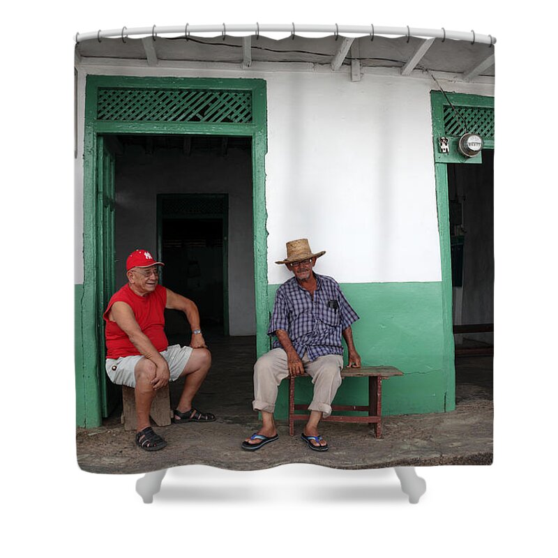 Friends Shower Curtain featuring the photograph Catching up in Panama by James Brunker