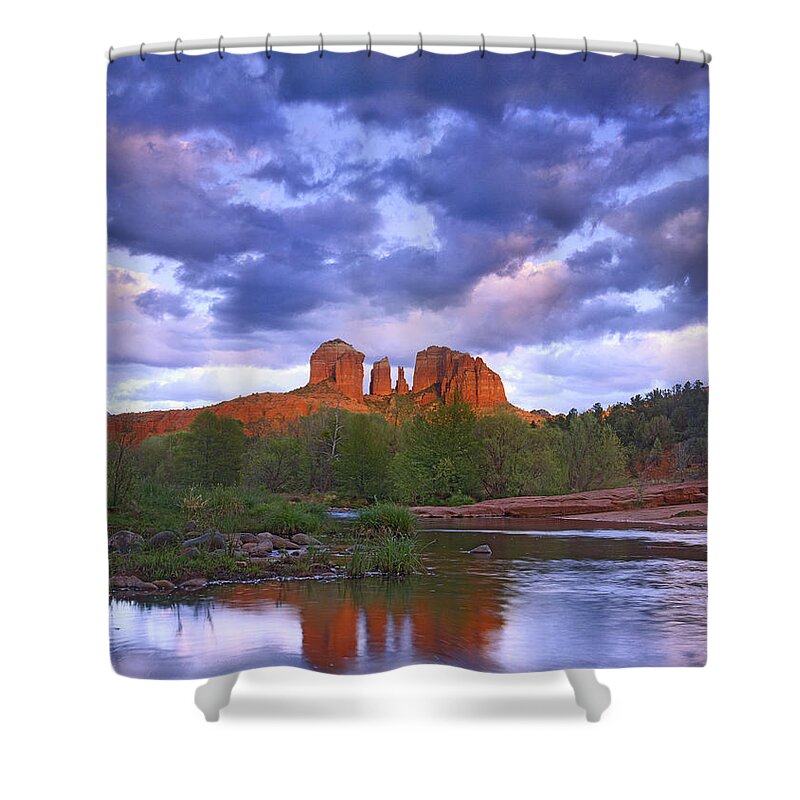 Feb0514 Shower Curtain featuring the photograph Cathedral Rock And Oak Creek At Red by Tim Fitzharris