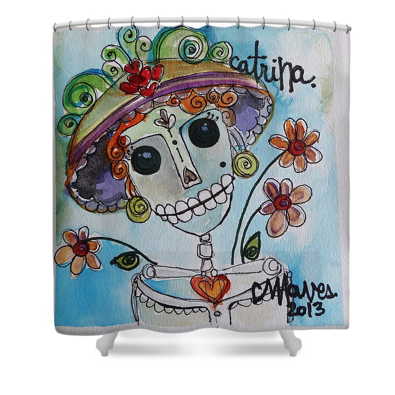 Dia De Los Muertos Shower Curtain featuring the painting Catrina 2013 by Laurie Maves ART